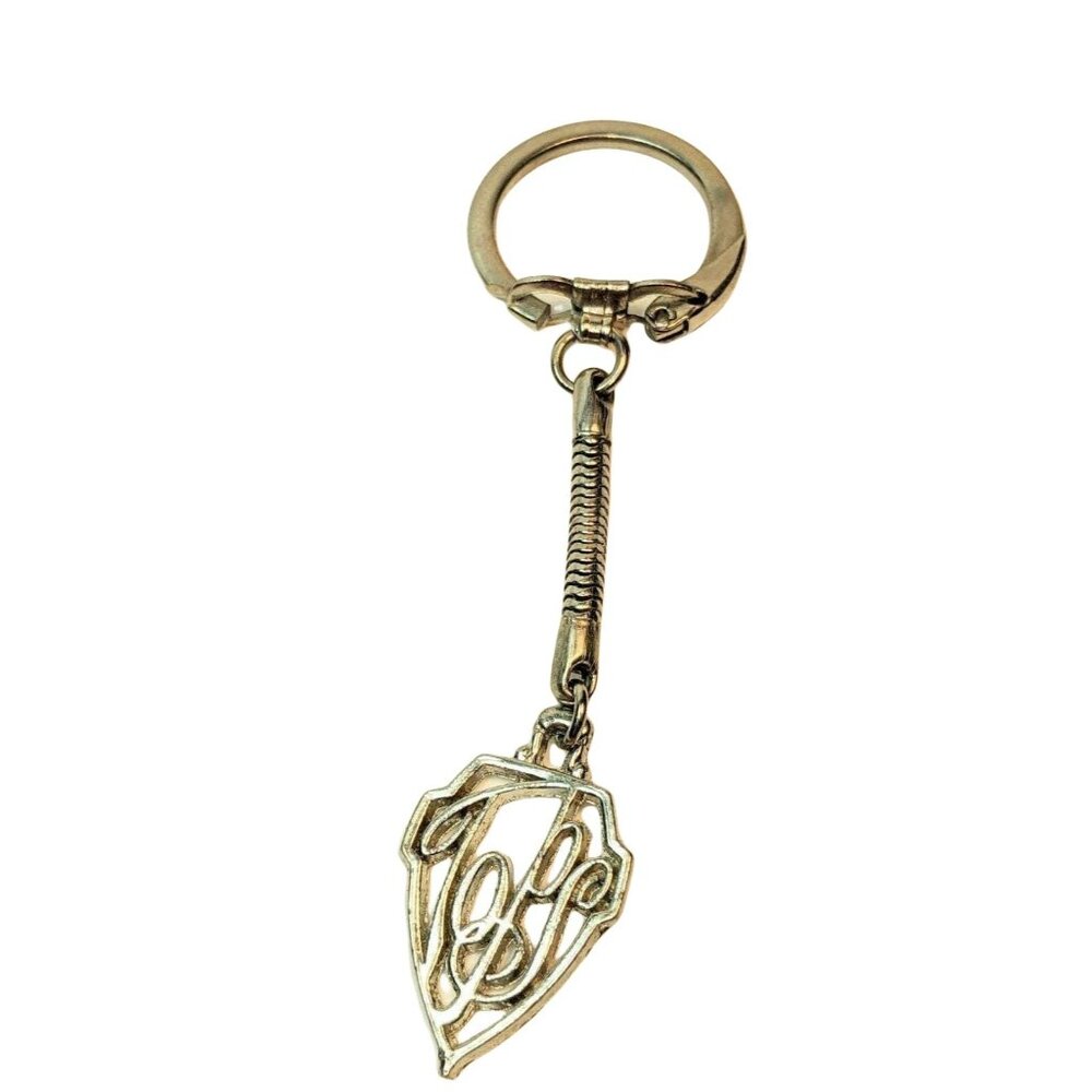 Gold-Tone Metal Keychain With Intricate Monogrammed Design And Spring Detail - Picture 2 of 5
